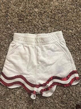 Queen of Sparkles White Ruffle Hem Shorts with Red Sequin Trim Size XS